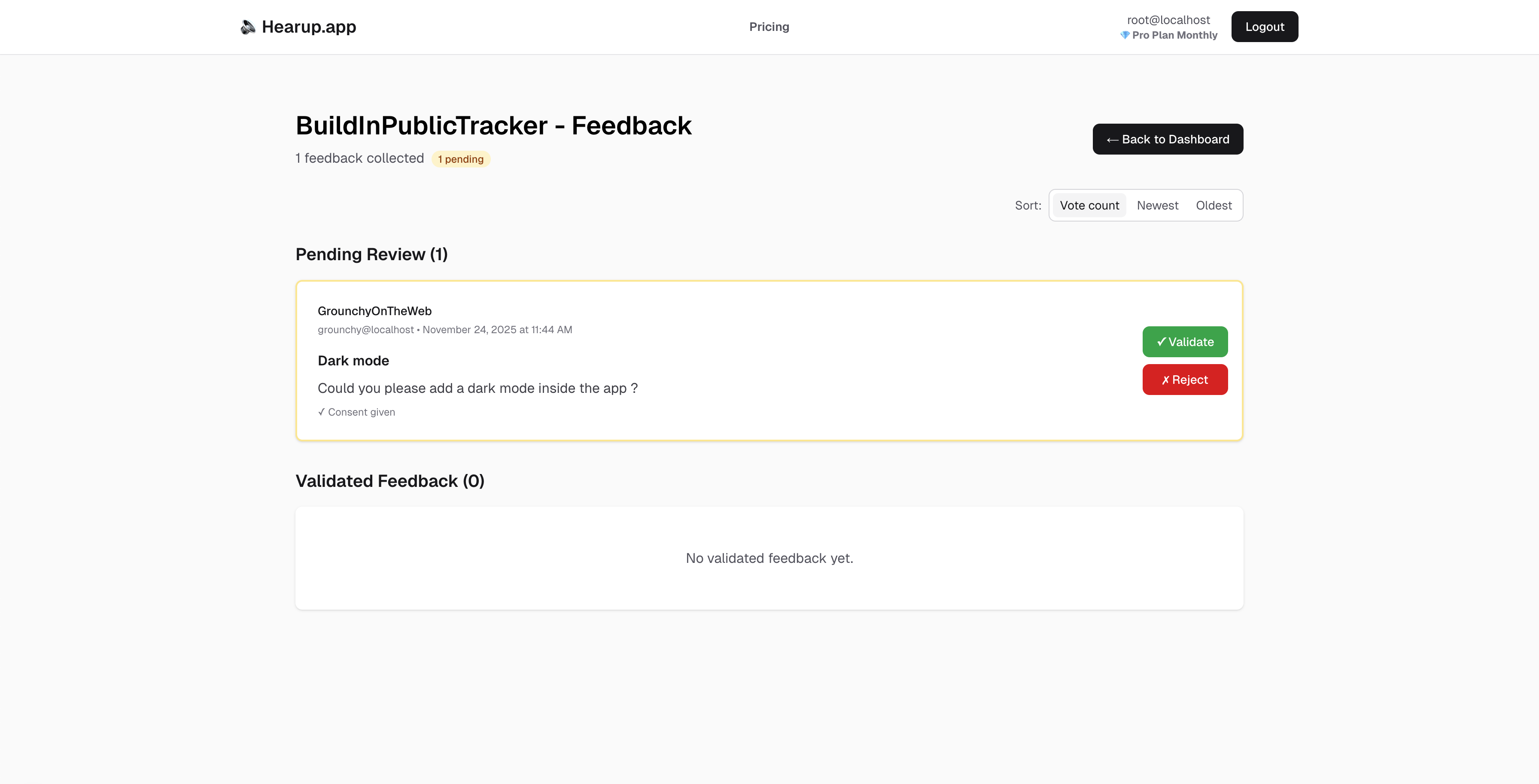 Access your feedbacks in one place
